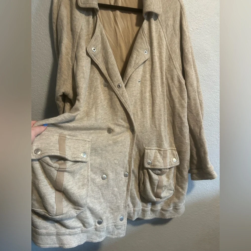 Free People Beige Utility Knit Double Snap Oversized Jacket Womens